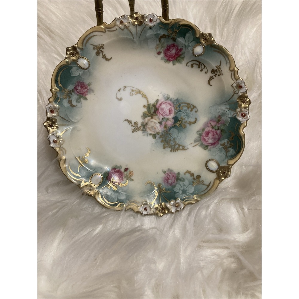 R.S Prussia Porcelain Display Plate Dessert Roses Floral Dainty Gold Trim